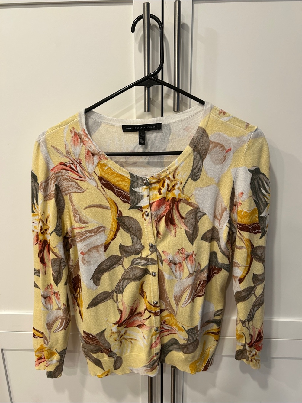 White House Black Market Yellow Floral Button-Front Top